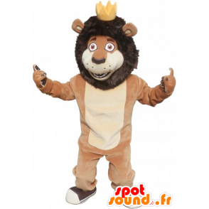 La mascota del león marrón y beige con una corona - MASFR032799 - Mascotas de León