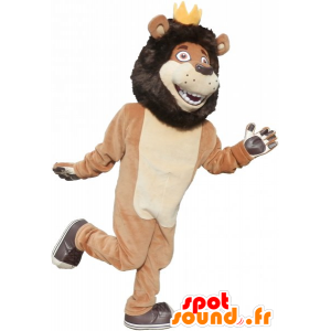 Mascotte de lion marron et beige avec une couronne - MASFR032799 - Mascottes Lion