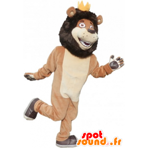 Brown and beige lion mascot with a crown - MASFR032799 - Lion mascots