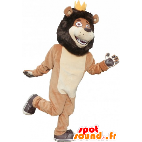 καφέ και μπεζ μασκότ λιοντάρι με μια κορώνα - MASFR032799 - Λιοντάρι μασκότ