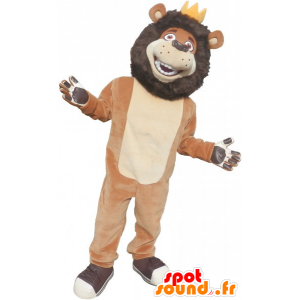 Bruin en beige leeuw mascotte met een kroon - MASFR032799 - Lion Mascottes