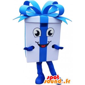 Caixa de presente gigante mascote com uma fita azul bonito - MASFR032800 - objetos mascotes