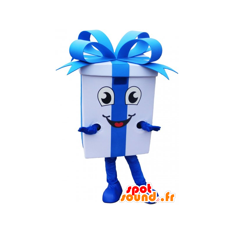 Mascot giant gift box with a pretty blue ribbon - MASFR032800 - Mascots of objects