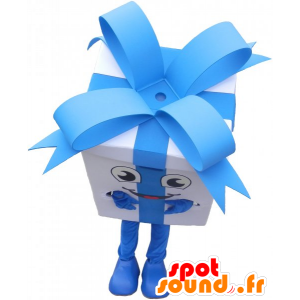 Mascot giant gift box with a pretty blue ribbon - MASFR032800 - Mascots of objects