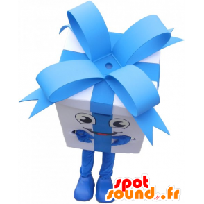 Mascot riesigen Geschenk-Box mit einem hübschen blauen Band - MASFR032800 - Maskottchen von Objekten