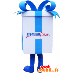 Caixa de presente gigante mascote com uma fita azul bonito - MASFR032800 - objetos mascotes