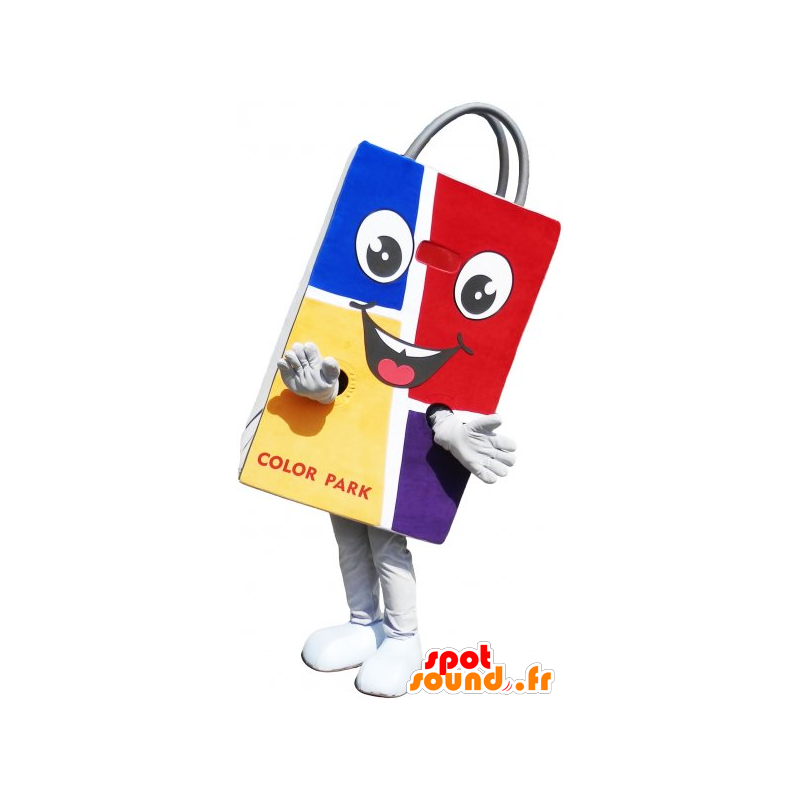 Papirpose af maskot, farverig og smilende - Spotsound maskot