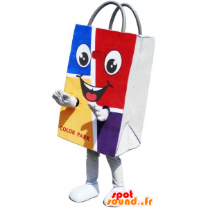 Saco de papel mascote, colorido e sorrindo - MASFR032801 - objetos mascotes