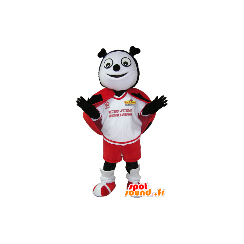 Mascot rood lieveheersbeestje, zwart en wit - MASFR032802 - mascottes Insect