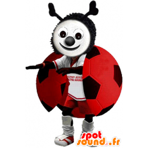 Mascotte de coccinelle rouge, noire et blanche - MASFR032802 - Mascottes Insecte