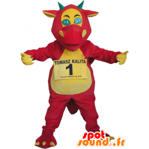 Reusachtige draak mascotte rood, geel en groen - MASFR032804 - Dragon Mascot