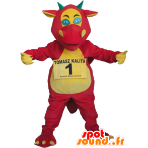 Riesen-Drachen-Maskottchen rot, gelb und grün - MASFR032804 - Dragon-Maskottchen