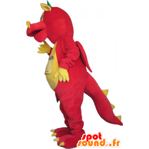 Mascotte de dragon géant rouge, jaune et vert - MASFR032804 - Mascotte de dragon