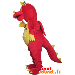 Riesen-Drachen-Maskottchen rot, gelb und grün - MASFR032804 - Dragon-Maskottchen