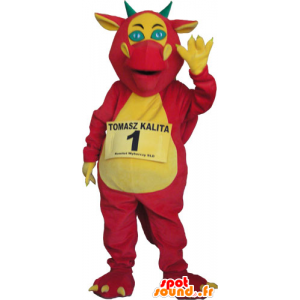 Gigante drago mascotte rosso, giallo e verde - MASFR032804 - Mascotte drago