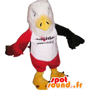 Águila mascota de blanco, rojo y negro con pantalones cortos rojos - MASFR032805 - Mascota de aves