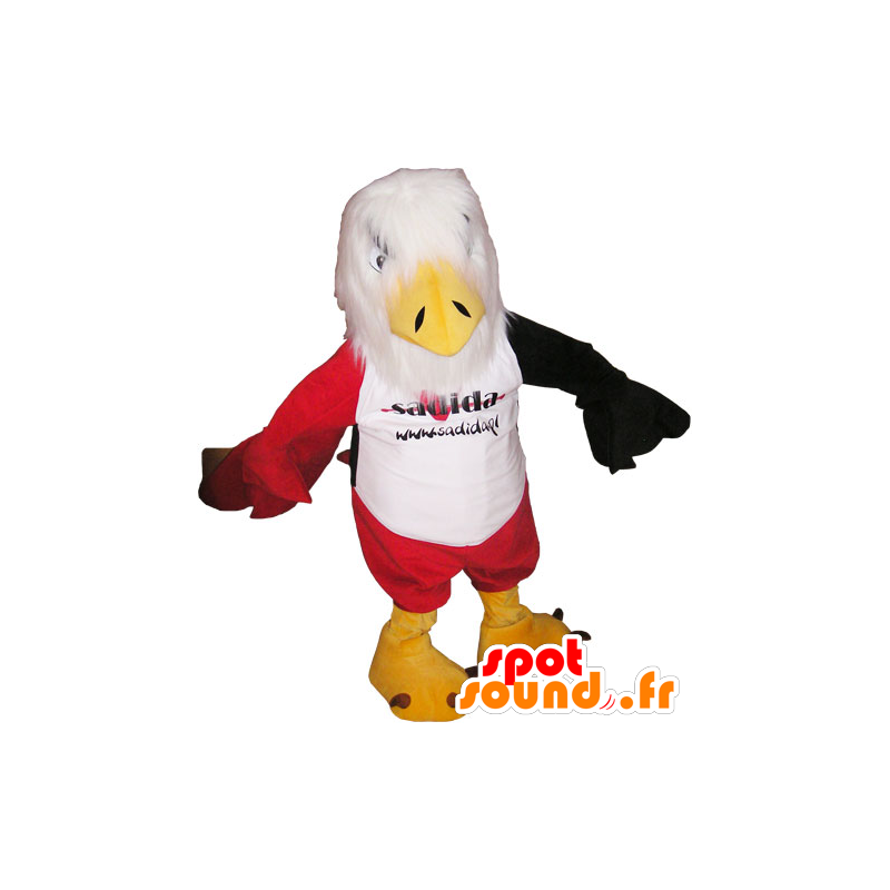 Eagle-Maskottchen weiß, rot und schwarz mit roten Shorts - MASFR032805 - Maskottchen der Vögel