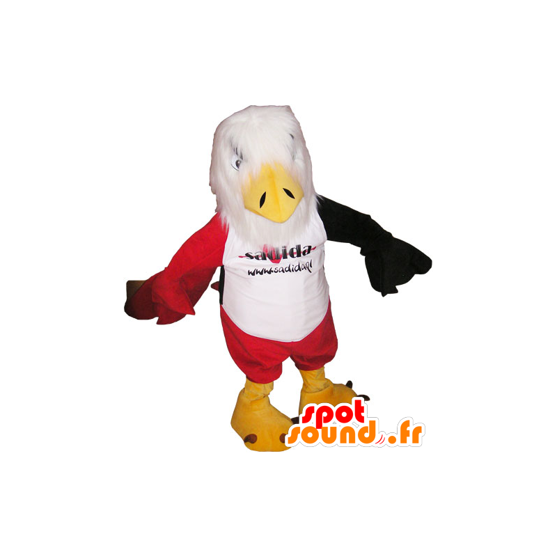 Maskotti valkoinen kotka, punainen ja musta, jossa punainen shortsit - MASFR032805 - maskotti lintuja