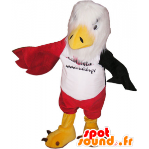 Águila mascota de blanco, rojo y negro con pantalones cortos rojos - MASFR032805 - Mascota de aves