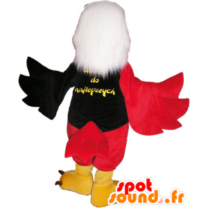 Vit, röd och svart örnmaskot med röda shorts - Spotsound maskot