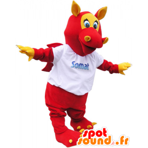 Alato rosso drago mascotte con le orecchie e artigli - MASFR032806 - Mascotte drago