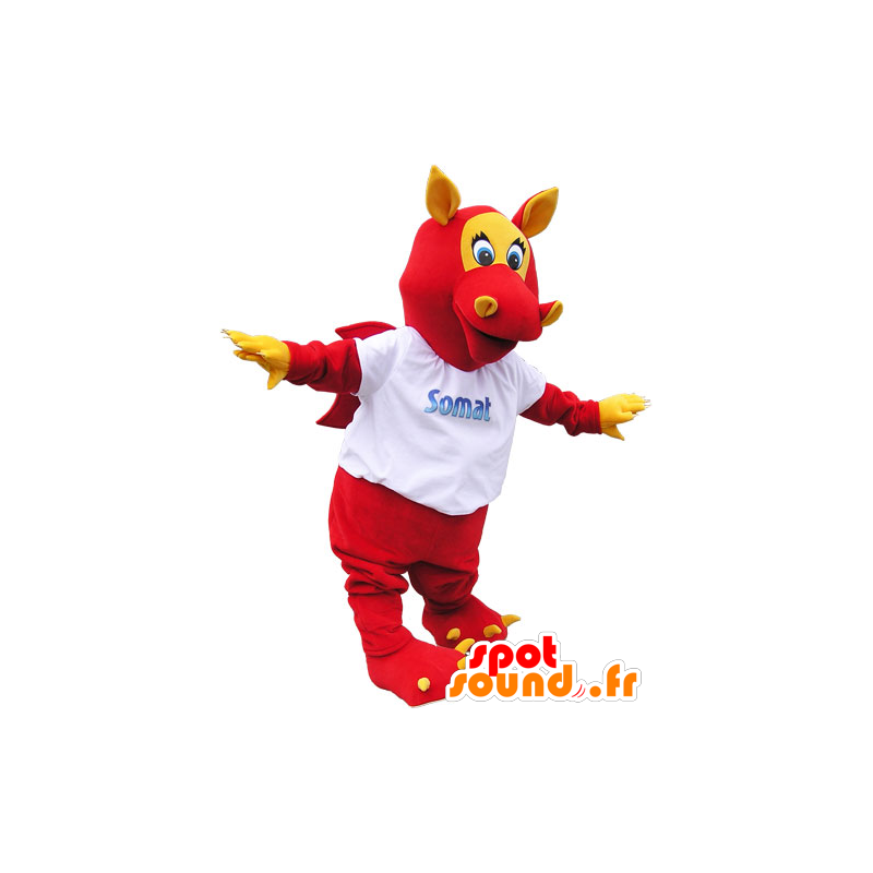 Alato rosso drago mascotte con le orecchie e artigli - MASFR032806 - Mascotte drago