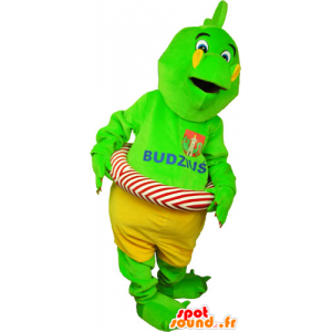 Groene dinosaurus mascotte flitsende broek met een boei - MASFR032809 - Dinosaur Mascot