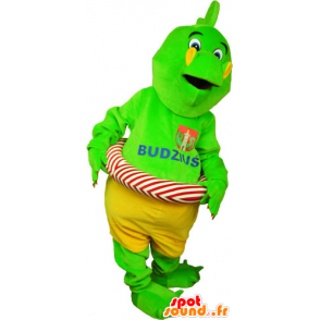 Mascotte de dinosaure vert flashy en short avec une bouée - MASFR032809 - Mascottes Dinosaure