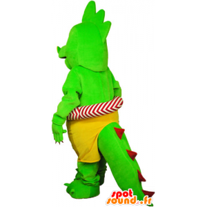 Mascotte de dinosaure vert flashy en short avec une bouée - MASFR032809 - Mascottes Dinosaure