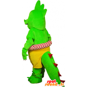 Dinosauro mascotte pantaloncini appariscente verdi con una boa - MASFR032809 - Dinosauro mascotte