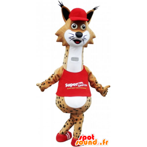 Mascotte grappig gevlekte lynx met een rode jurk - MASFR032810 - Niet-ingedeelde Mascottes