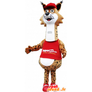 Mascot lince divertido manchado con un vestido rojo - MASFR032810 - Mascotas sin clasificar