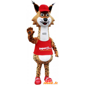 Mascot lince divertido manchado con un vestido rojo - MASFR032810 - Mascotas sin clasificar