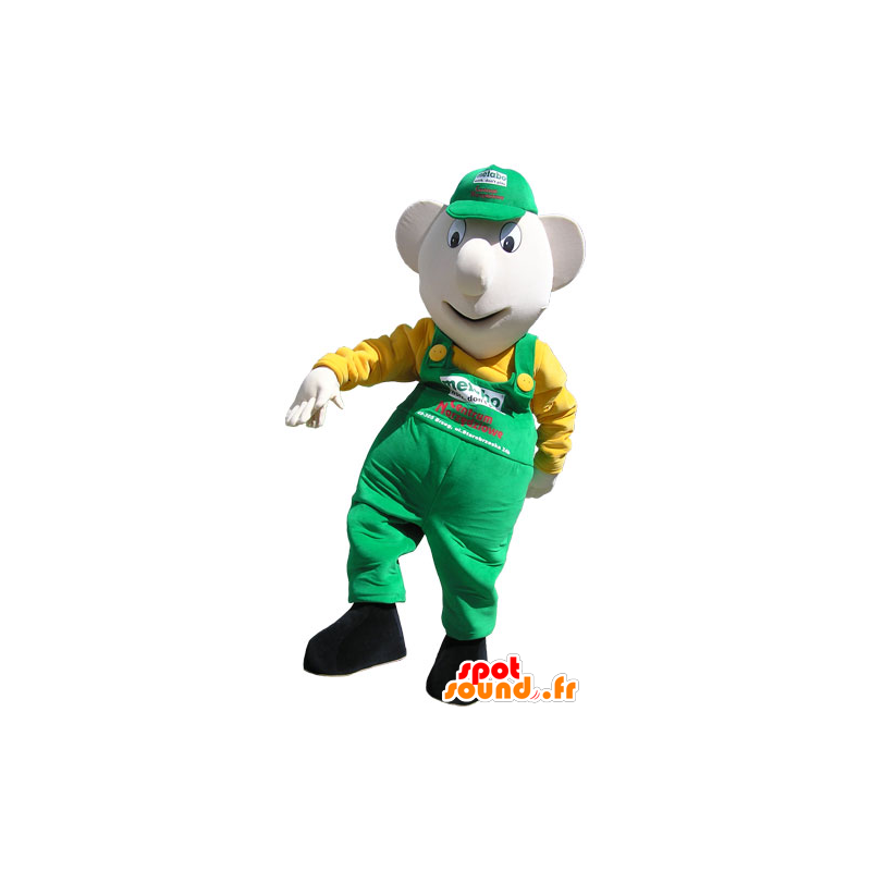 Snowman Mascot overalls and green cap - MASFR032811 - Human mascots