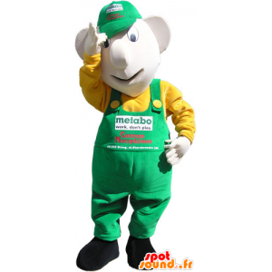 Snowman Mascot overalls and green cap - MASFR032811 - Human mascots