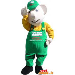 Schneemann-Maskottchen-Overalls und grüne Kappe - MASFR032811 - Menschliche Maskottchen