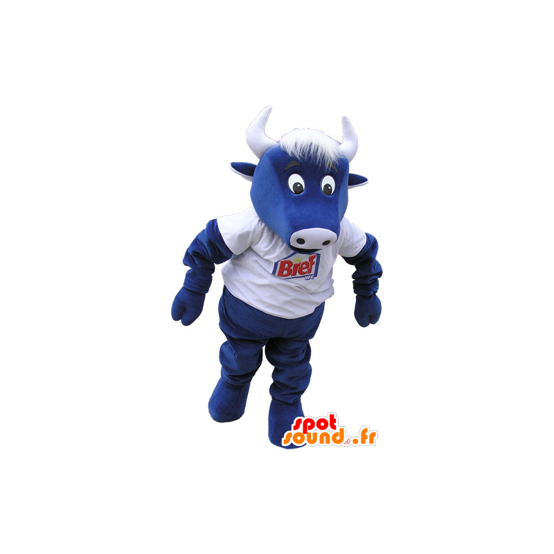 Mascotte de vache bleue avec un t-shirt blanc - MASFR032812 - Mascottes Vache