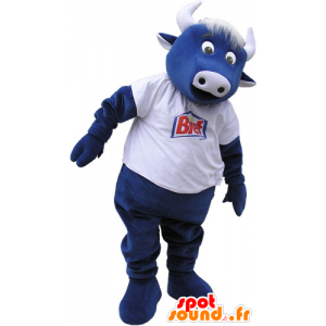 Vaca mascote azul com uma camisa branca - MASFR032812 - Mascotes vaca