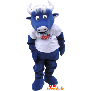 Mascot blue cow with a white shirt - MASFR032812 - Mascot cow