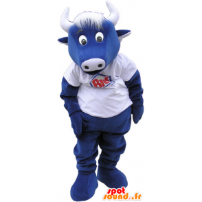 Mucca mascotte blu con una camicia bianca - MASFR032812 - Mucca mascotte