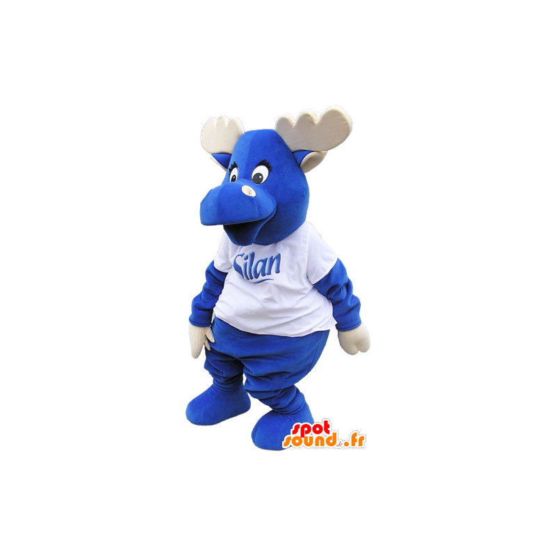 Mascotte d'élan tout bleu avec des bois et un t-shirt blanc - MASFR032813 - Animaux de la forêt Mascotte d'élan tout bleu avec des bois et un t-shirt blanc - MASFR032813 - Animaux de la forêt