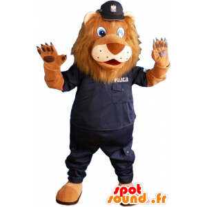 Leão mascote marrom com uniformes da polícia - MASFR032814 - Mascotes leão