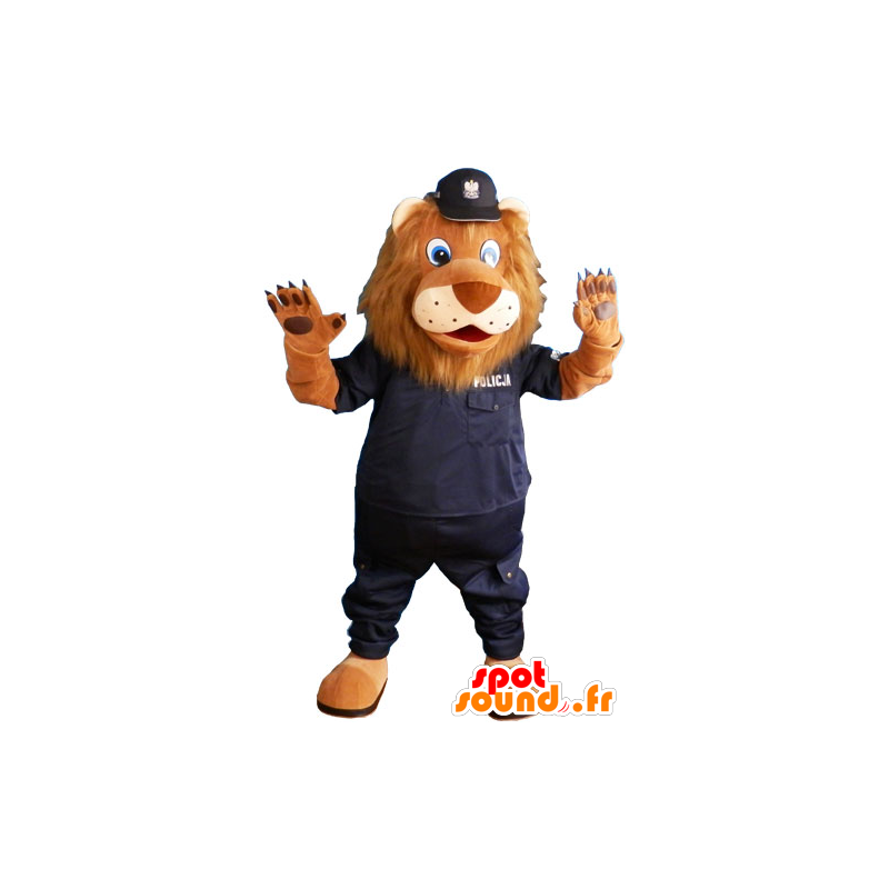 Marrone leone mascotte in uniformi della polizia - MASFR032814 - Mascotte Leone