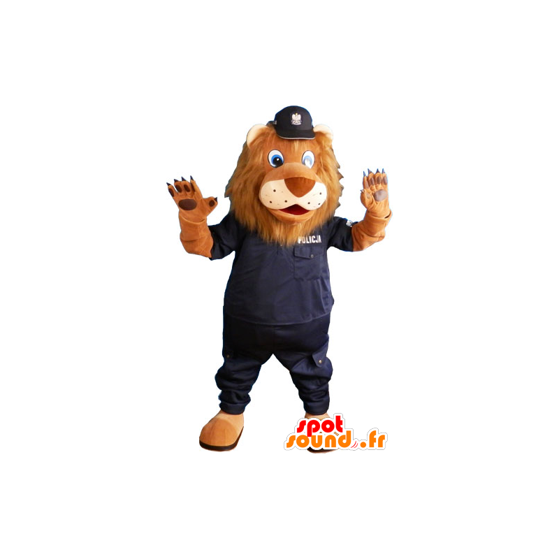 Brun lejonmaskot i polisdräkt - Spotsound maskot