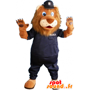 Brown lion mascot in police uniforms - MASFR032814 - Lion mascots