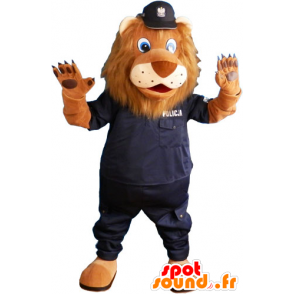 Hnědý lev maskot v policejních uniformách - MASFR032814 - lev Maskoti