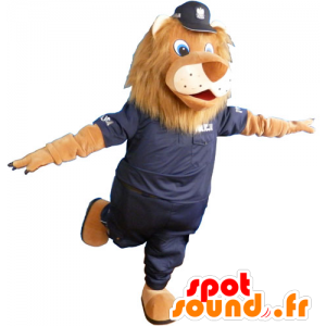 Hnědý lev maskot v policejních uniformách - MASFR032814 - lev Maskoti
