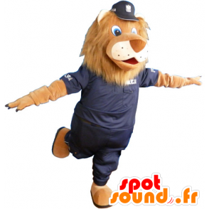 Leão mascote marrom com uniformes da polícia - MASFR032814 - Mascotes leão