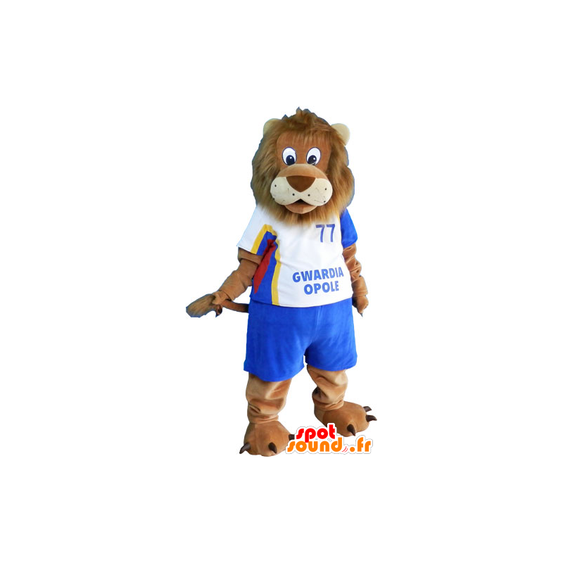 Big brown lion mascot in sportswear - MASFR032816 - Sports mascot