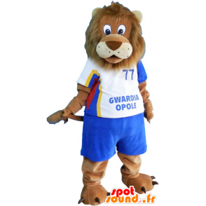 Big brown lion mascot in sportswear - MASFR032816 - Sports mascot